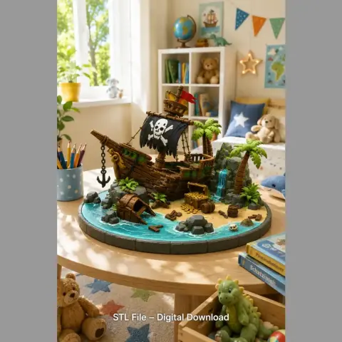 Pirate Treasure Island Shipwreck STL File for 3D Print