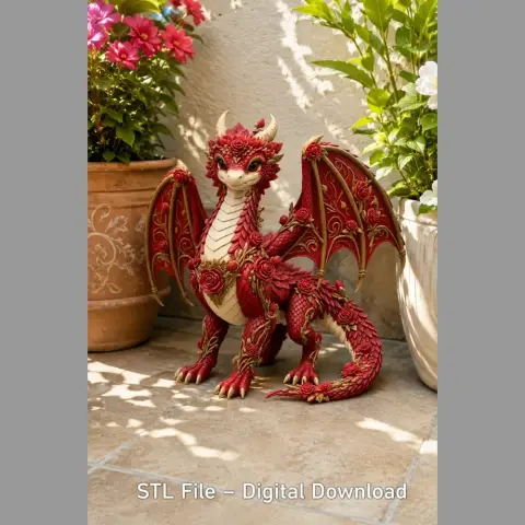 Crimson Rose Dragon STL File for 3D Print