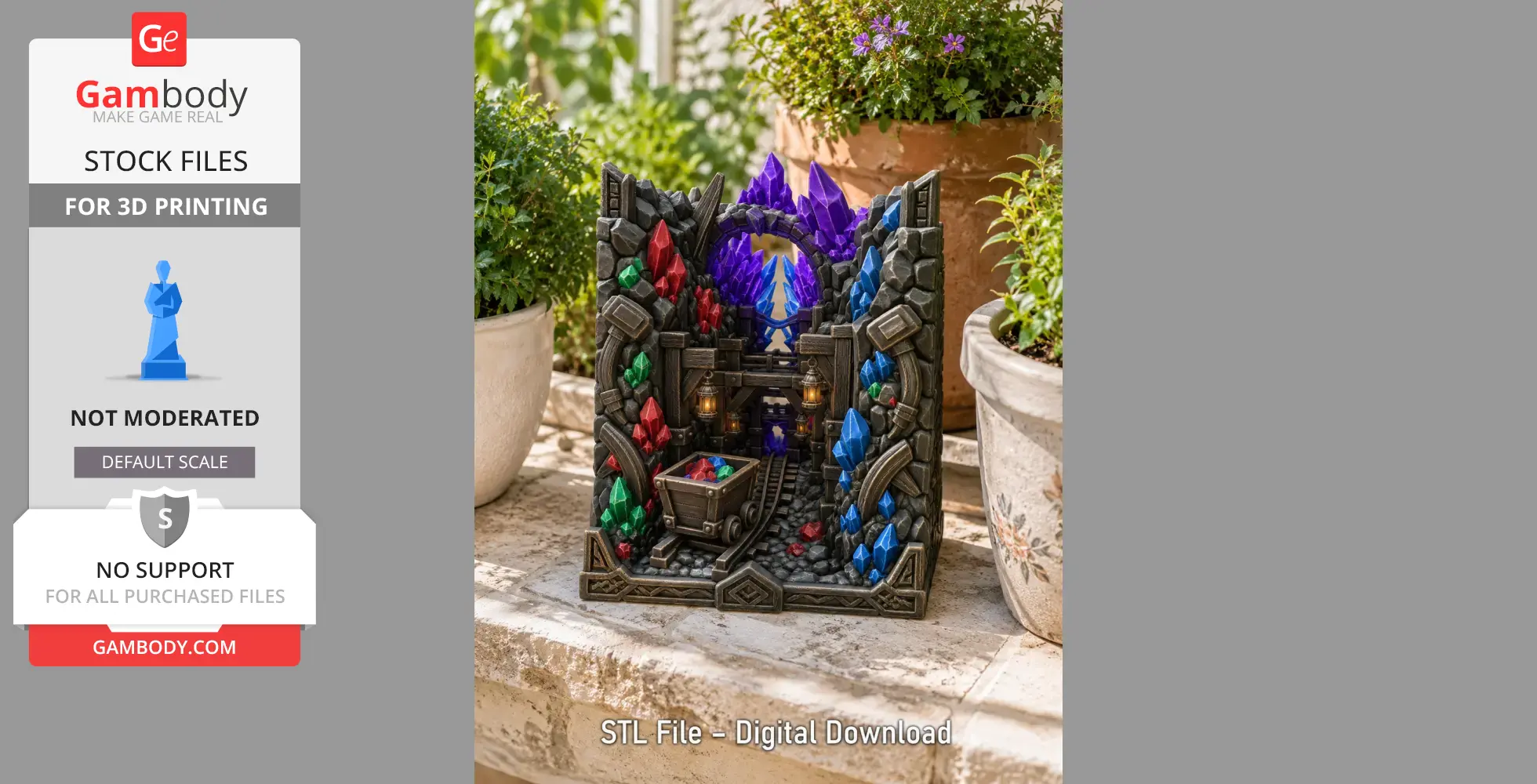 Ornate book nook depicting a fantasy mining tunnel with vibrant crystals and a mine cart.