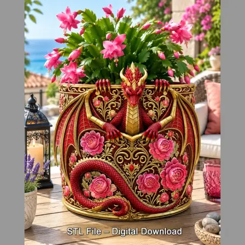 Ruby Rose Dragon Planter STL File for 3D Print