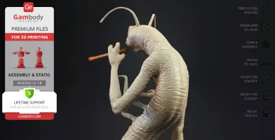 Alien worm creature with antennas, holding an orange object, suitable for 3D printing.