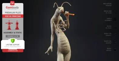 Anthropomorphic worm with antennae, holding a lit cigarette, standing upright.