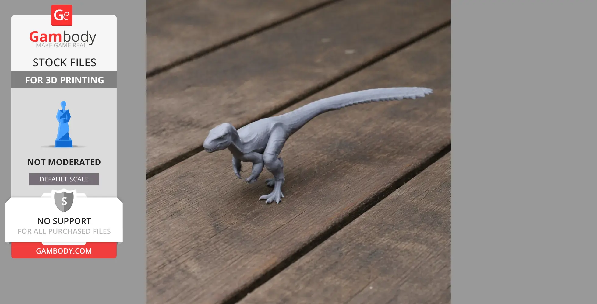 A detailed 3D-printed model of an Incisivosaurus dinosaur on a wooden surface.