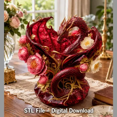 Crimson Blossom Dragon Bowl STL File for 3D Print