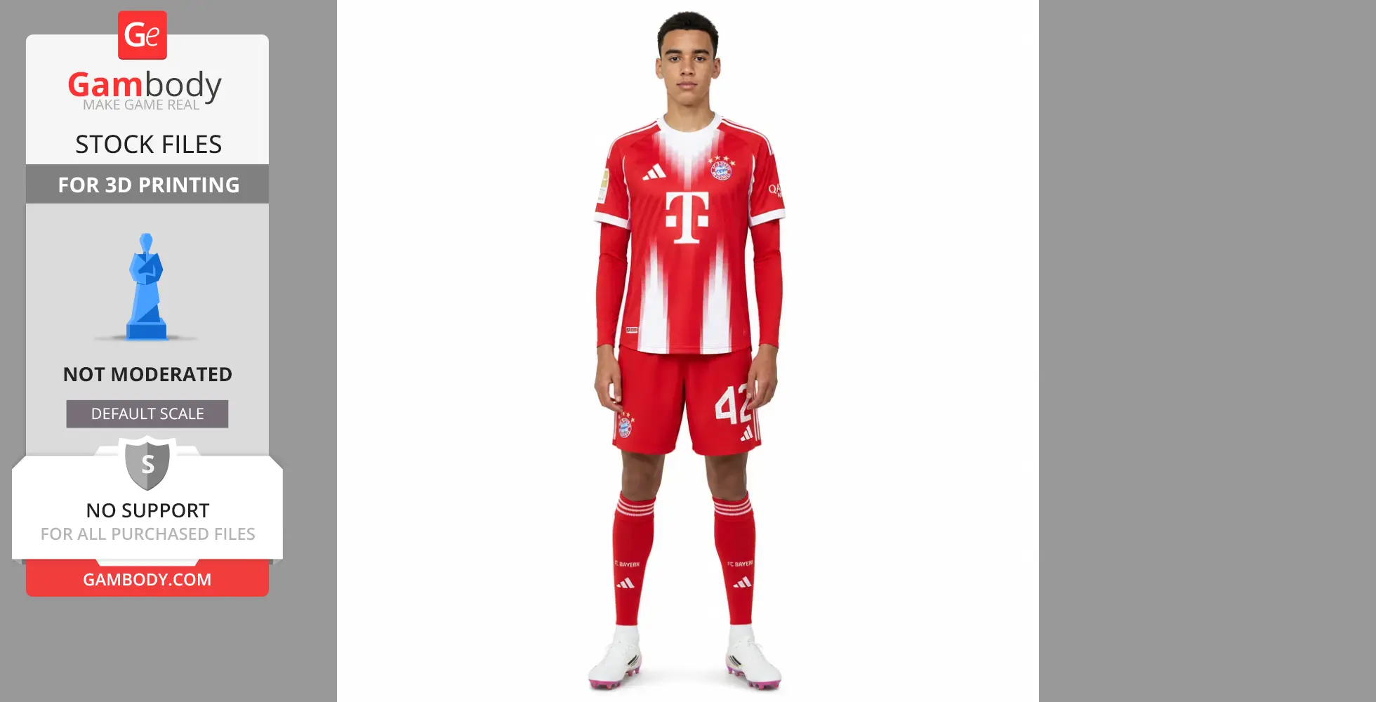 A 3D model of a football player in a red and white uniform, standing upright.