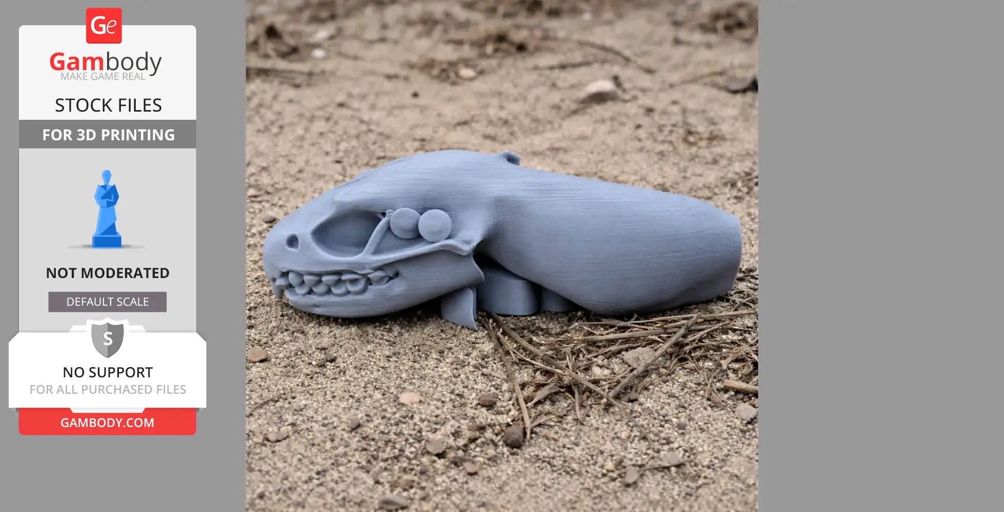3D printed Amur hedgehog skull model on sandy ground, showcasing detailed anatomy.