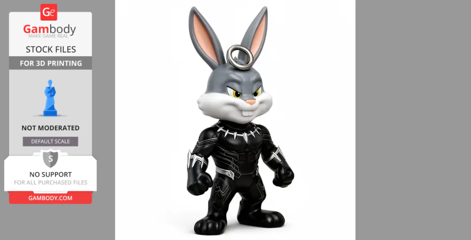 Anthropomorphic rabbit in a superhero suit, combining cartoon and comic styles for 3D printing.