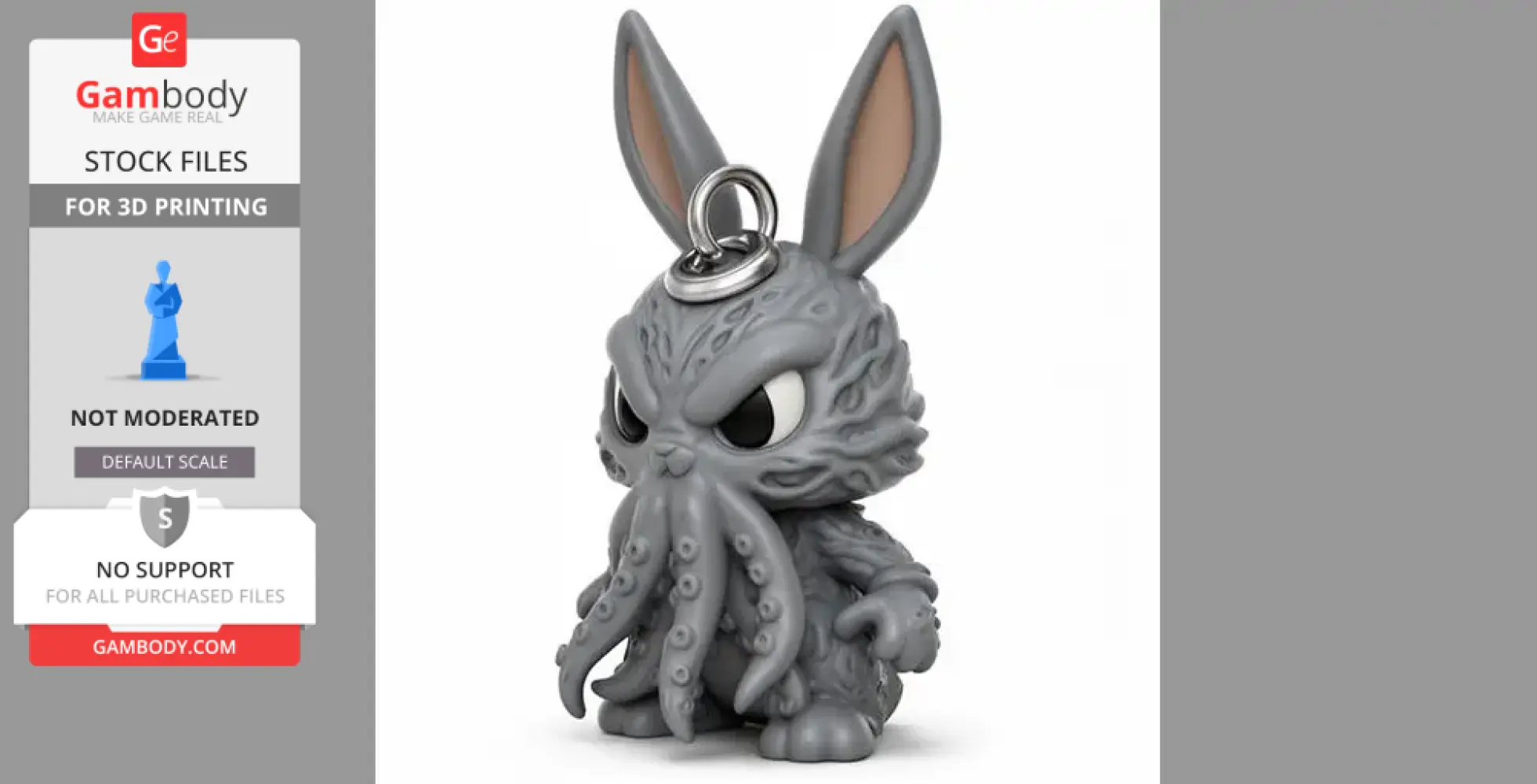 A chibi-style figure with bunny ears and Cthulhu tentacles, featuring a ring on top for attachment.