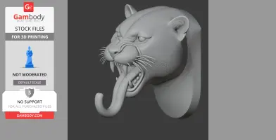 3D model of a snarling leopard head with an open mouth, designed for use as a wall hanger.
