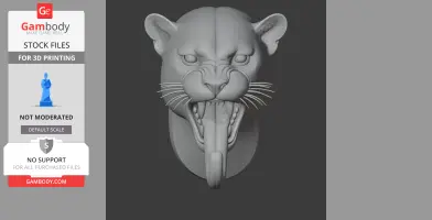 A 3D model of a snarling leopard head, designed as a wall hanger for coats and keys.