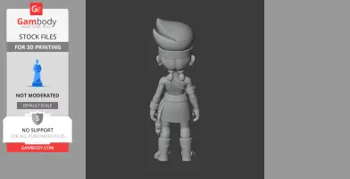 3D model of a cartoon character with braided hair, bracelets, and boots, viewed from the back.