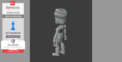 3D model of a stylized character with a large hat, braid, and boots, in a standing pose for printing.