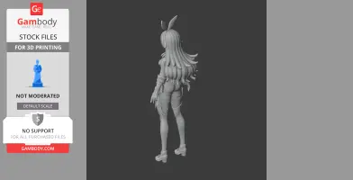 3D model of a character with long hair and bunny ears, standing in a dynamic pose, suitable for printing.