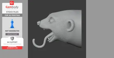 Gray meerkat head with an open mouth, designed as a wall hanger with a hook for 3D printing.