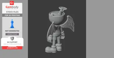 A 3D model of a cartoonish character with angel and demon wings, resembling a cup with a straw.
