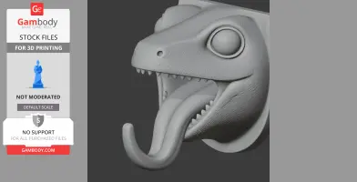 A 3D model of a reptilian head with an open mouth and tongue, designed as a wall hook.