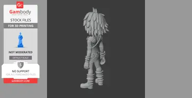 3D model of a character with leaf-like hair, arm bands, and boots, designed for 3D printing.