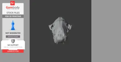 Front view of a 3D printed bronze quoll skull model, showing detailed features for printing.