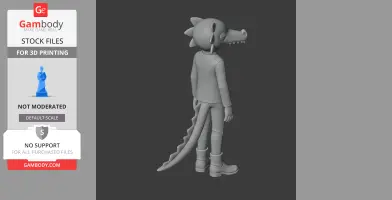 3D model of a cartoonish character resembling a reptile, standing upright with a long tail.