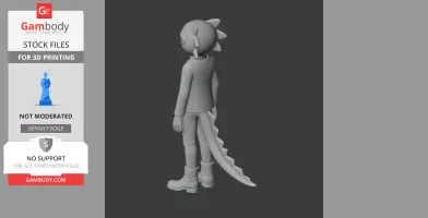 Stylized 3D model of a character with a tail and spikes, viewed from the back, for 3D printing.