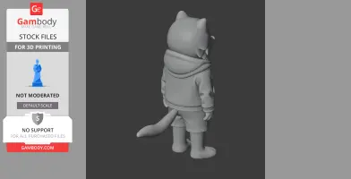 Anthropomorphic dog figure wearing a hoodie and shorts, viewed from the back.