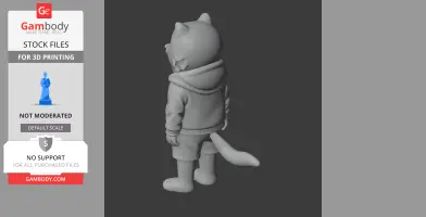 A 3D model of a humanoid character with a canine head, wearing a hoodie and shorts, viewed from the back.