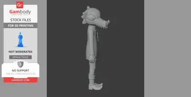 A stylized anthropomorphic crocodile character in profile, standing upright with casual attire.