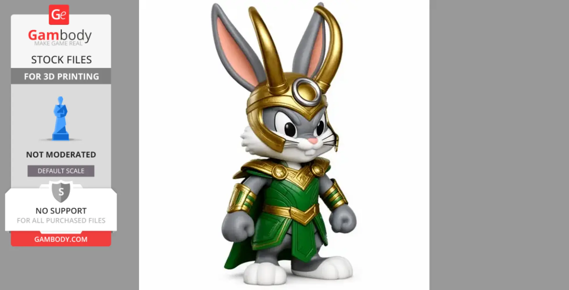 A rabbit character in golden armor with large horns, wearing a green and gold outfit.