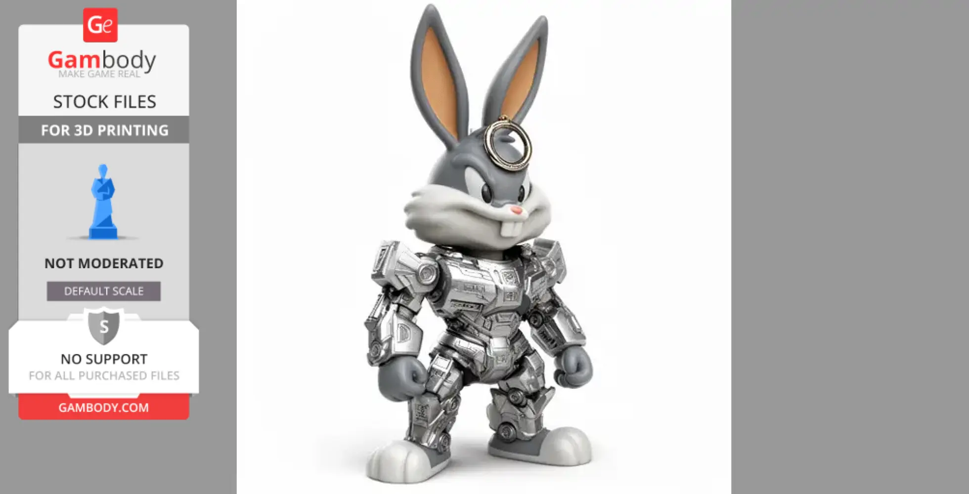 A robotic figure with rabbit ears, resembling a fusion of a cartoon character and a robot.