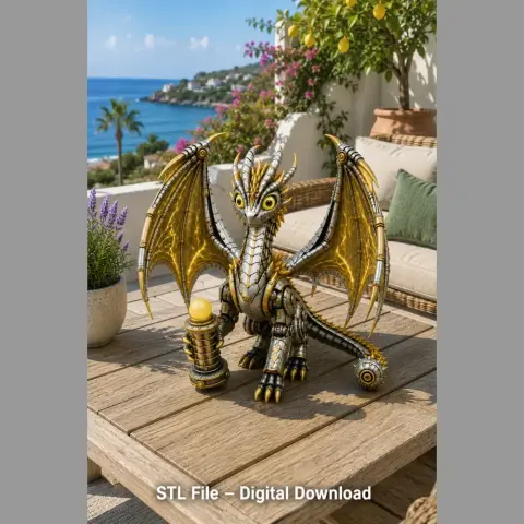 Steampunk Guardian Dragon with Energy Core Lantern STL File for 3D Print