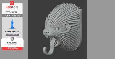 Porcupine HEAD WALL HANGER COAT AND - Animal Wall Hook STL