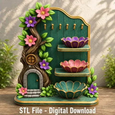 Fantasy Fairy Key Holder and Bow Shelf STL File for 3D Print