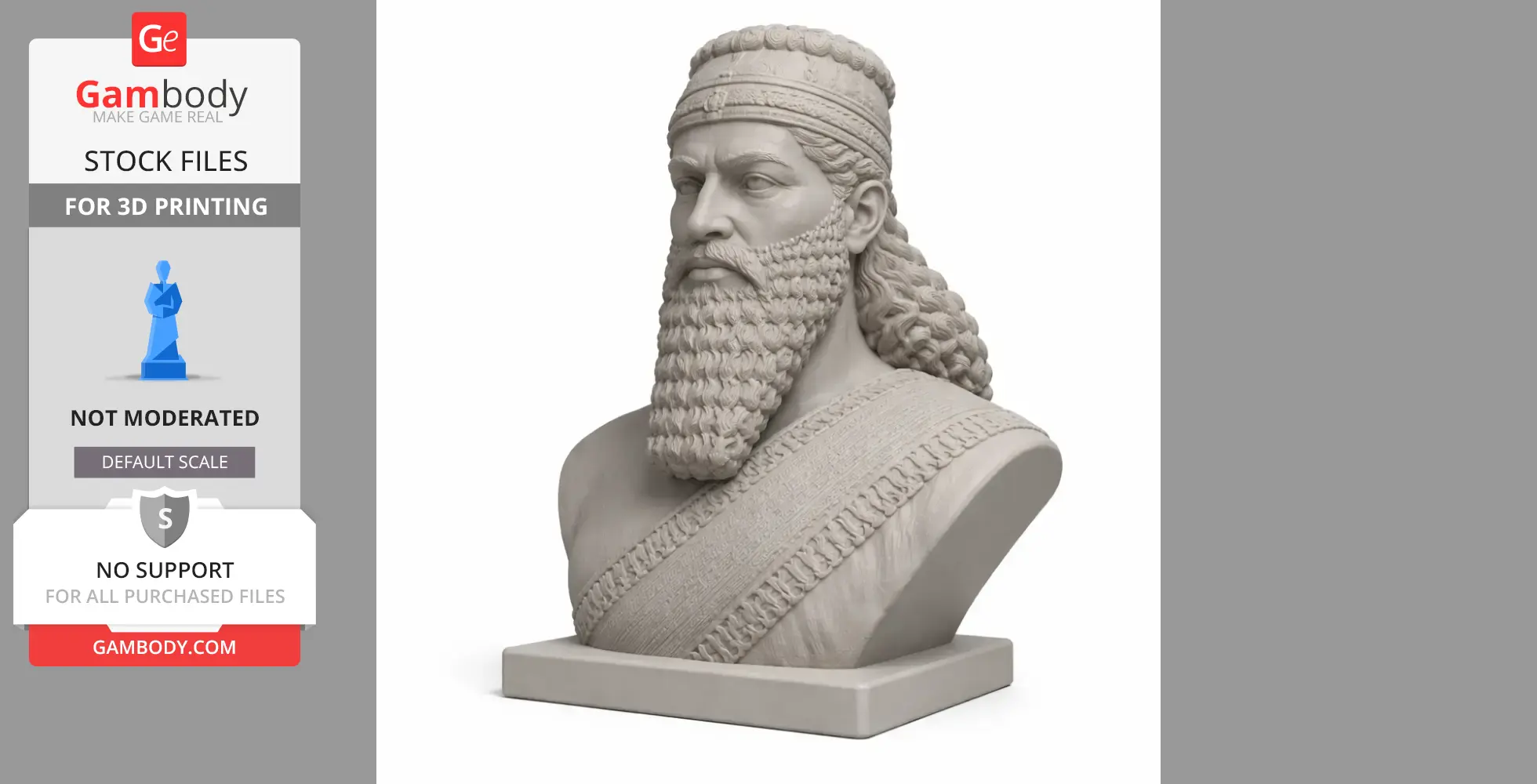 Bust of Ashurbanipal with detailed beard and headdress, designed for 3D printing.