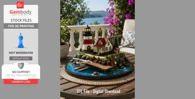 Coastal Lighthouse Island Diorama STL File for 3D Print