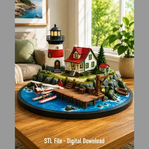 Coastal Lighthouse Island Diorama STL File for 3D Print