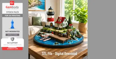 Coastal Lighthouse Island Diorama STL File for 3D Print