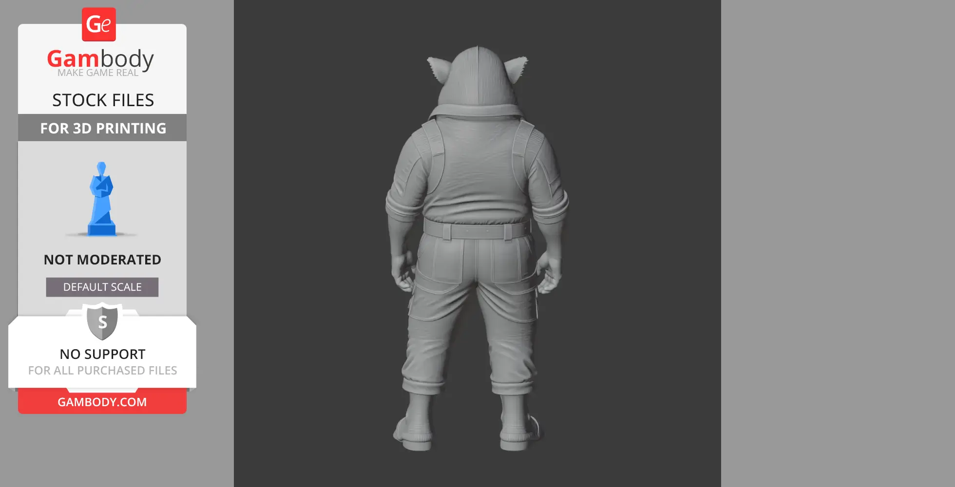 3D model of a humanoid figure with animal ears and tail, wearing a belted outfit, viewed from the back.