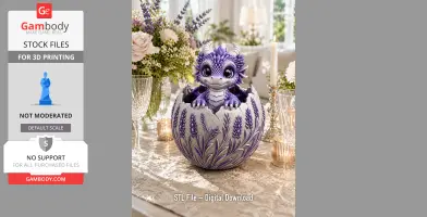 Lavender Baby Dragon in Egg STL File for 3D Print