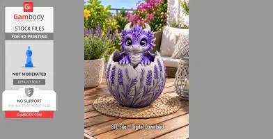 Lavender Baby Dragon in Egg STL File for 3D Print