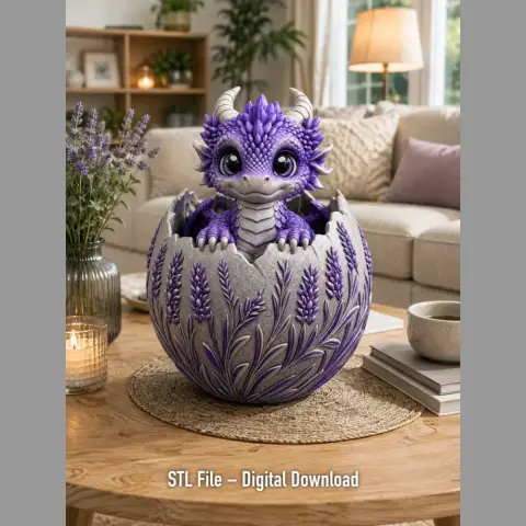 Lavender Baby Dragon in Egg STL File for 3D Print