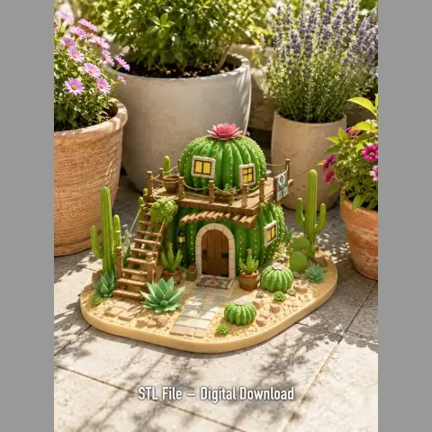 Desert Cactus House Diorama STL File for 3D Print