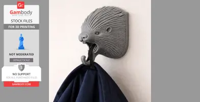 Porcupine HEAD WALL HANGER COAT AND - Animal Wall Hook STL