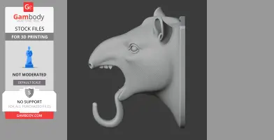 Tapir HEAD WALL HANGER COAT AND KEY - Animal Wall Hook STL