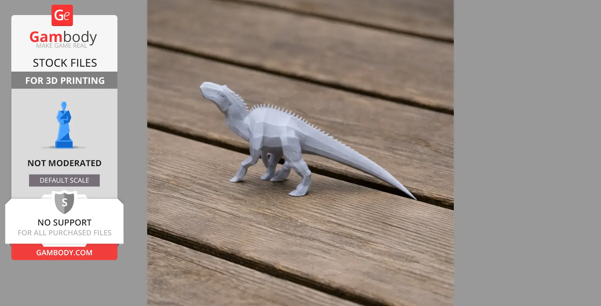 3D-printed low-poly model of Morelladon on a wooden surface.