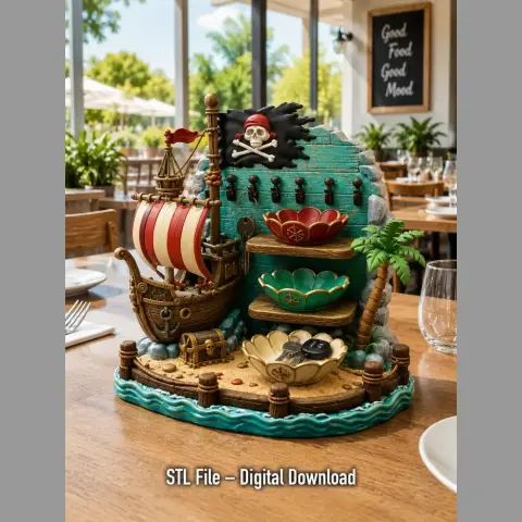 Pirate Ship Key Holder and Treasure Organizer STL File for 3D Print