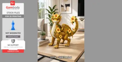 Golden Hibiscus Dragon STL File for 3D Print