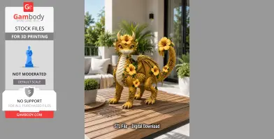 Golden Hibiscus Dragon STL File for 3D Print