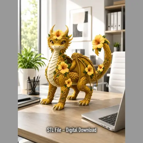 Golden Hibiscus Dragon STL File for 3D Print