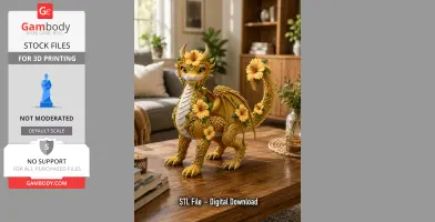 Golden Hibiscus Dragon STL File for 3D Print
