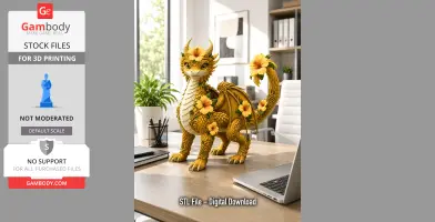 Golden Hibiscus Dragon STL File for 3D Print